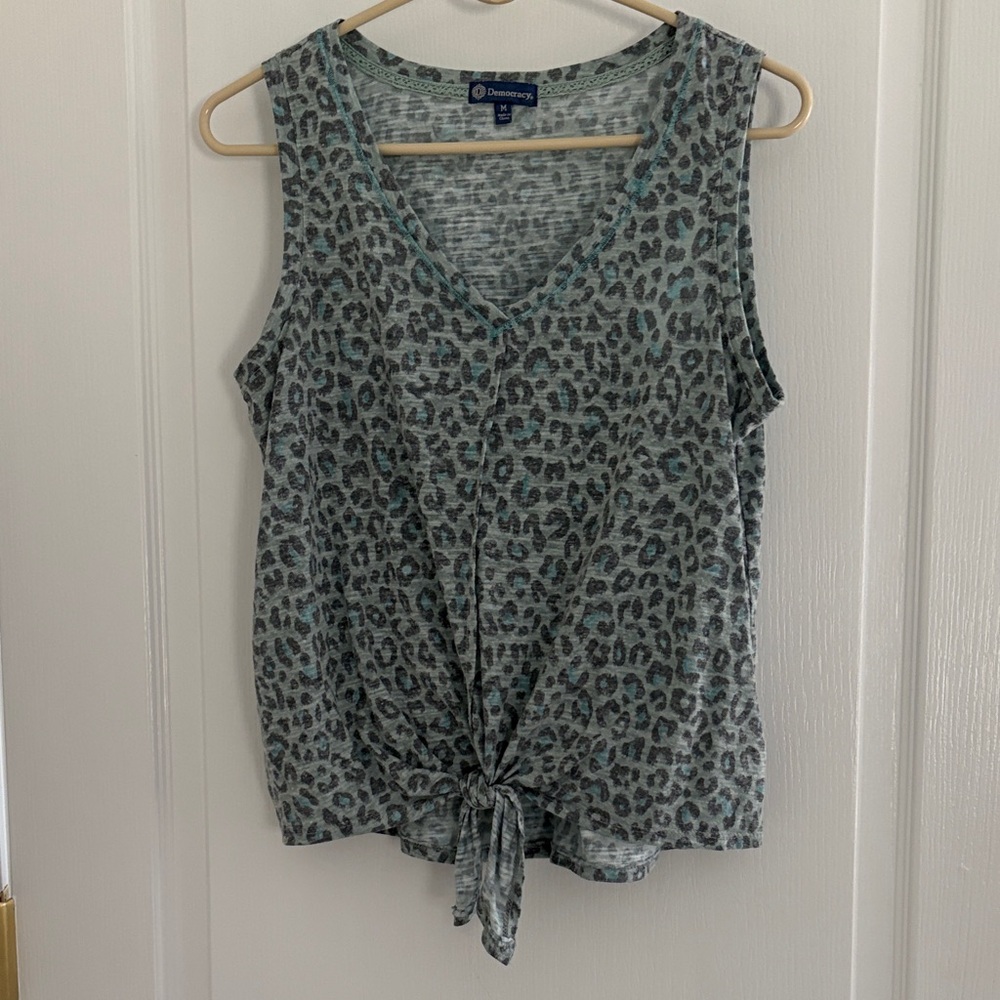 Democracy Mint Green Leopard Print Tie-Front Tank